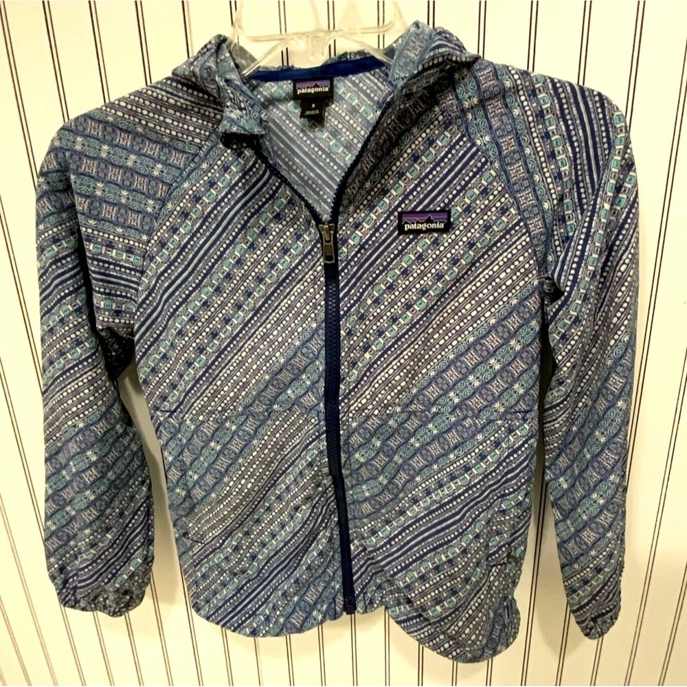 Patagonia Jacket Girls Small 7-8 Purple Blue Windbreaker Full Zip Hooded Coat